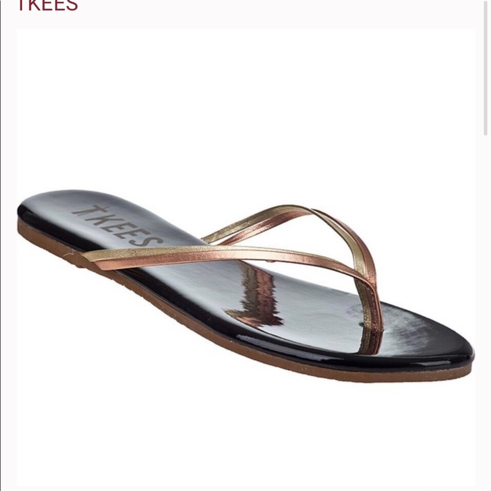 Tkees DUOS 2 Straps Patent Leather Rose Gold Straps Flip Flops Sandals Slides